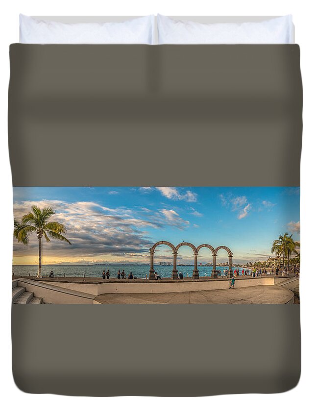 Arches Duvet Cover featuring the photograph Puerto Vallarta Malecon by Paul LeSage
