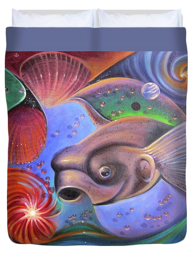 Fish Duvet Cover featuring the painting Puffer Fish by Sherry Strong