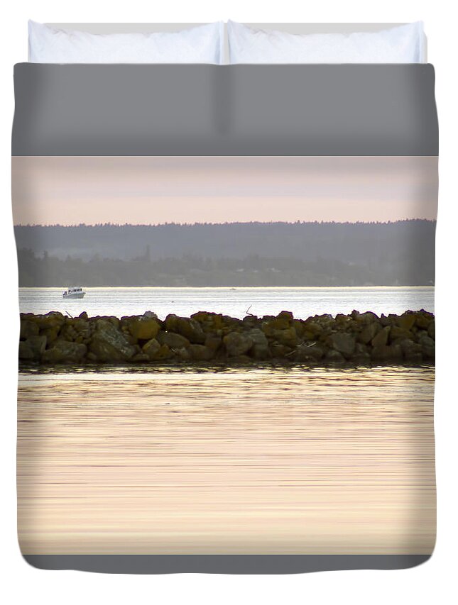 Puget Sound Duvet Cover featuring the photograph Puget Sound at Sunset WA1 by Cathy Anderson