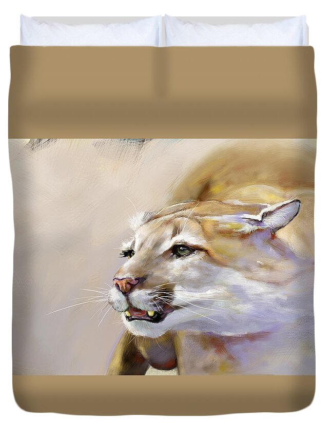 Puma Duvet Cover featuring the painting Puma Action by Arie Van der Wijst