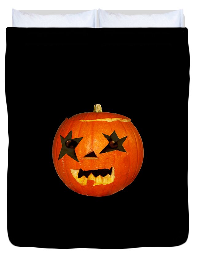 Costume Duvet Cover featuring the photograph Pumpkin Halloween Scare Horror Design by Tom Conway