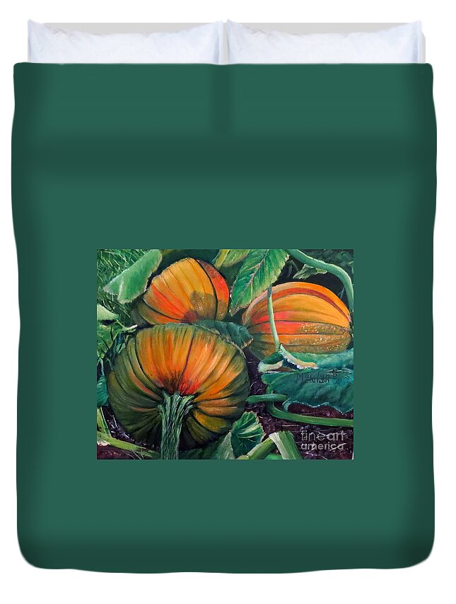 Pumpkin Duvet Cover featuring the painting Pumpkin Patch by Marilyn McNish