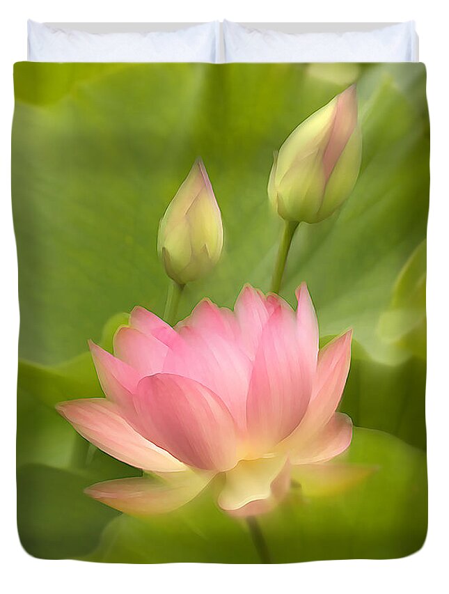 Pink Lotus Flower Duvet Cover featuring the photograph Purity Reborn by John Poon