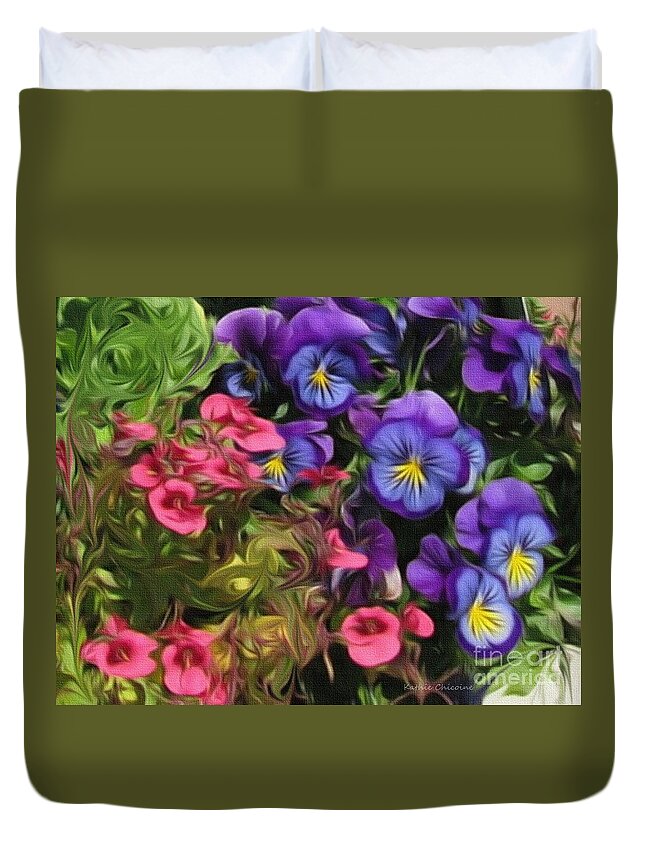 Photography Duvet Cover featuring the digital art Purple and Pink Beauties by Kathie Chicoine