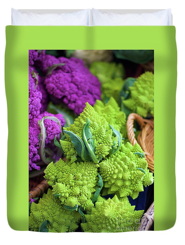 Romanesco Cauliflower Duvet Cover featuring the photograph Purple and Romanesco Cauliflower by Bruce Block