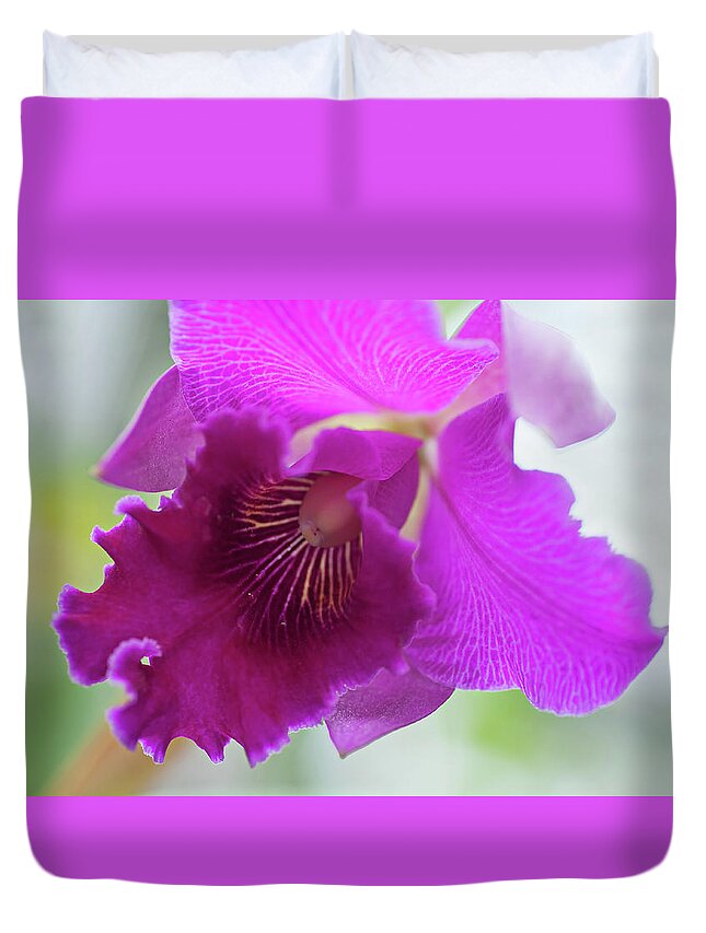 Jenny Rainbow Fine Art Photography Duvet Cover featuring the photograph Purple Cattleya Orchid Macro by Jenny Rainbow