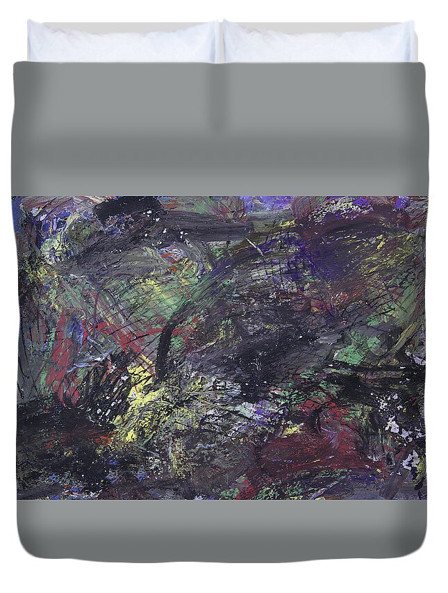 Abstract Duvet Cover featuring the painting Purple Chitlyns by Julius Hannah