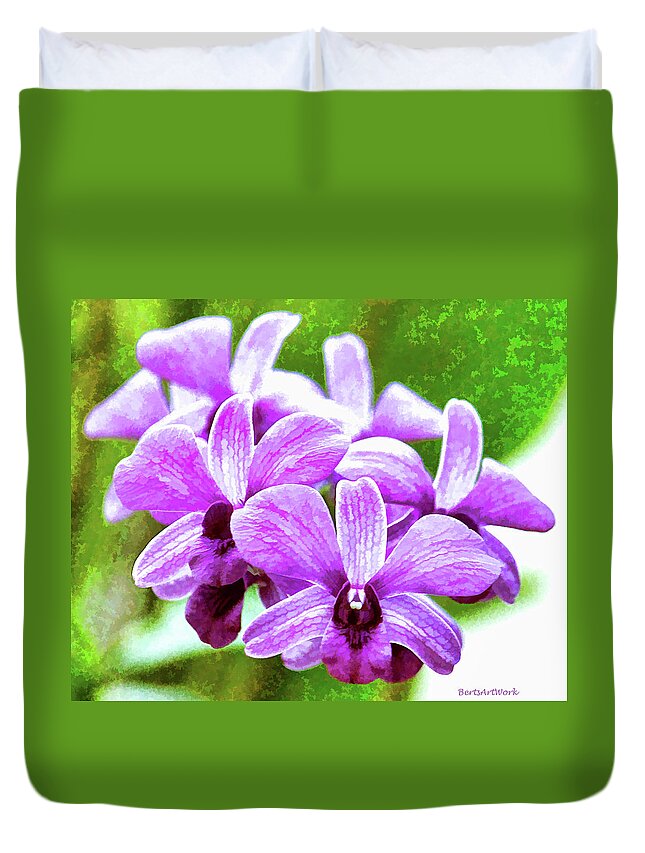 Flowers Duvet Cover featuring the photograph Purple Cluster Orchids by Roberta Byram