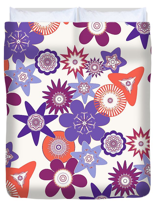 Funky Flower Pattern Duvet Cover featuring the digital art Purple Flower Fantasy by Two Hivelys