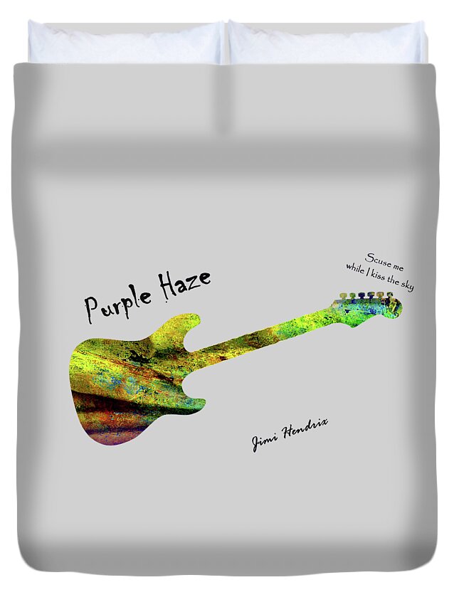 Jimi Hendrix Duvet Cover featuring the painting Purple Haze Scuse Me While I Kiss the Sky Hendrix by David Dehner