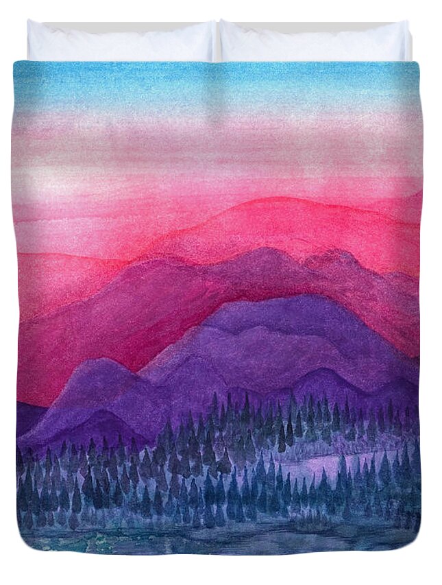 Adria Trail Duvet Cover featuring the painting Purple Hills by Adria Trail