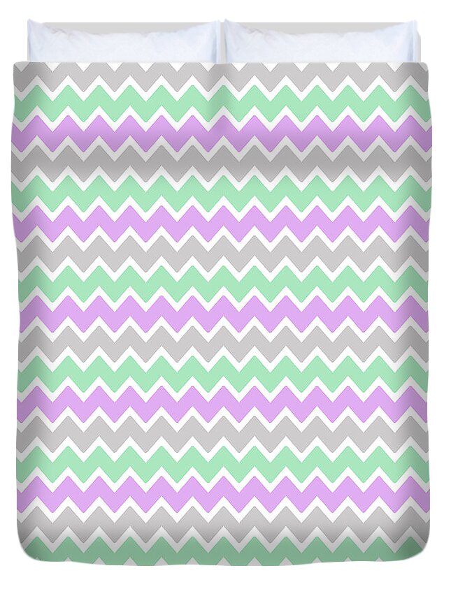 Purple Lavender Mint Green And Grey Gray Chevron Duvet Cover For