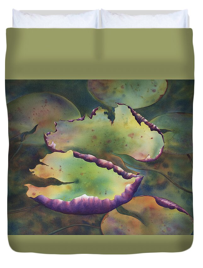 Water Florals Duvet Cover featuring the painting Purple linings I by Johanna Axelrod
