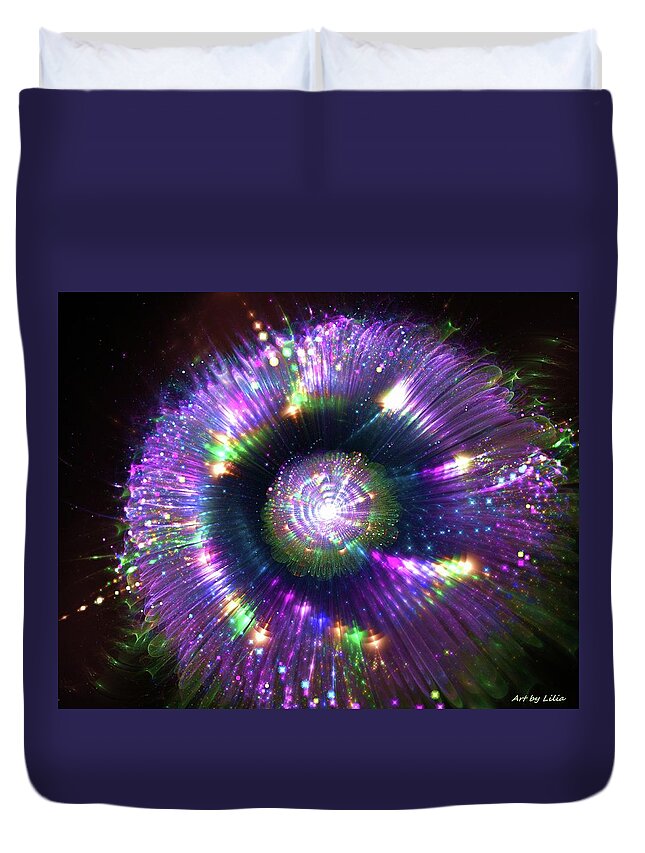 Purple Flower Duvet Cover featuring the digital art Purple magical flower by Lilia S