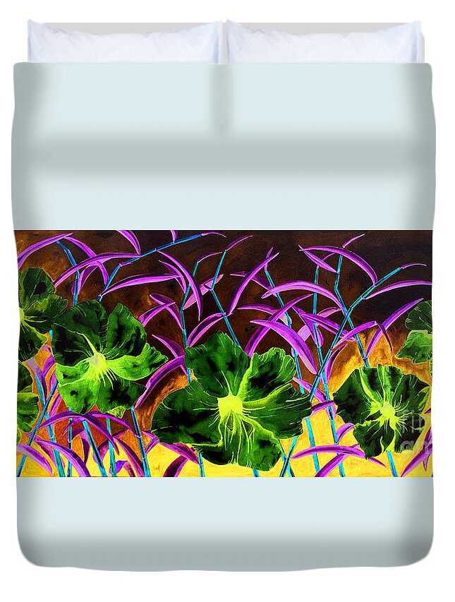 Purple Morning Flower Duvet Cover featuring the painting Purple Morning Flower by Kandyce Waltensperger