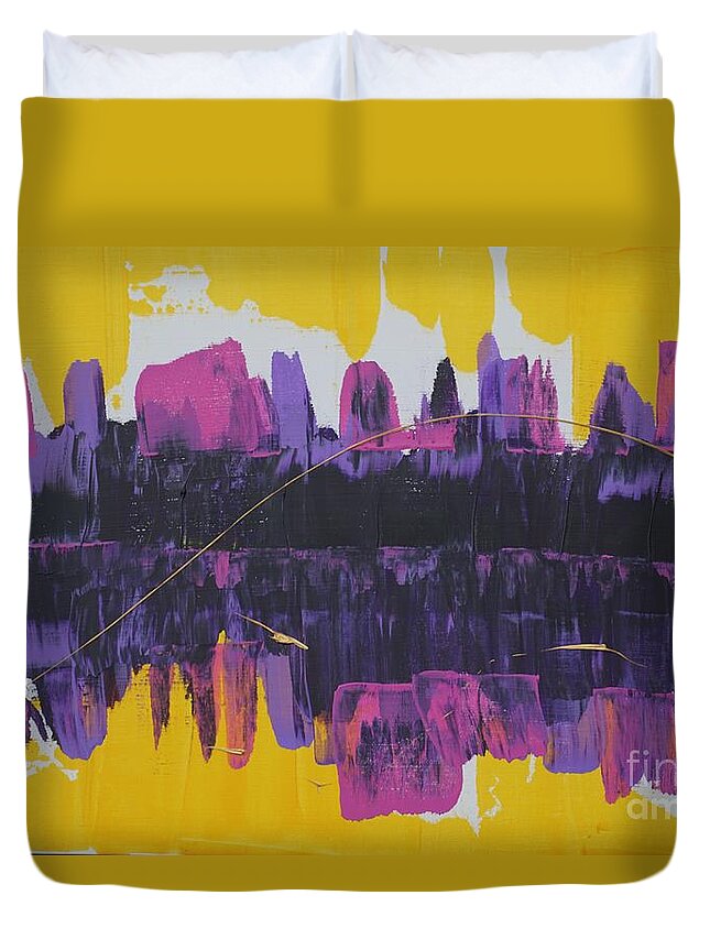 Abstract Duvet Cover featuring the painting Purple Reflections by Jimmy Clark