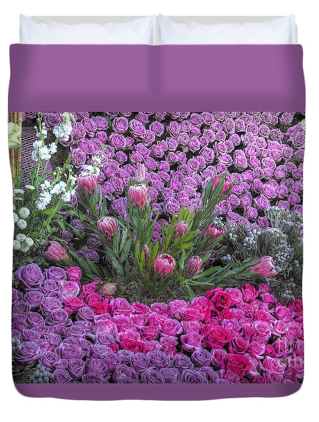 Purple Roses Duvet Cover featuring the photograph Purple Roses, Pinks and White by Mathias 