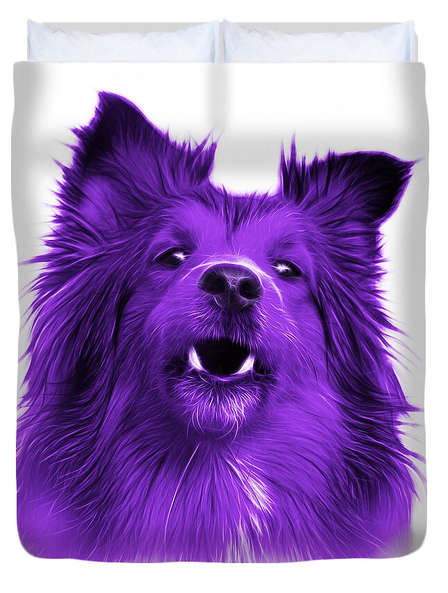 Sheltie Duvet Cover featuring the painting Purple Sheltie Dog Art 0207 - WB by James Ahn