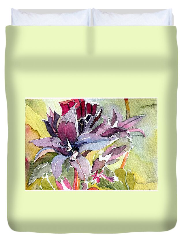 Aster Duvet Cover featuring the painting Purple Stem Aster by Mindy Newman