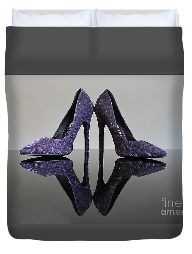 Purple Stiletto Shoes Duvet Cover featuring the photograph Purple Stiletto Shoes by Terri Waters