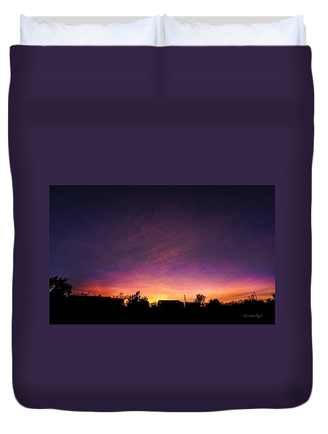Purple Sunset Duvet Cover featuring the photograph Purple Sunset by Karen Slagle