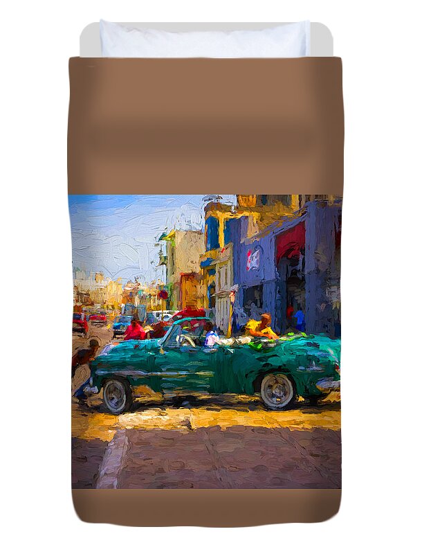 Residential Duvet Cover featuring the photograph Pushing a car - V2 by Les Palenik
