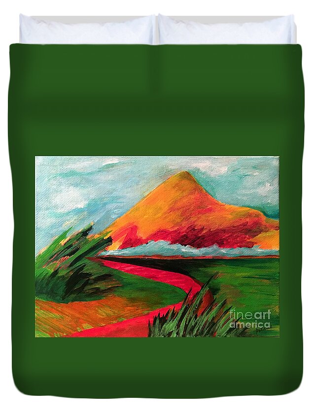 Mountain Duvet Cover featuring the painting Pyramid Mountain by Elizabeth Fontaine-Barr