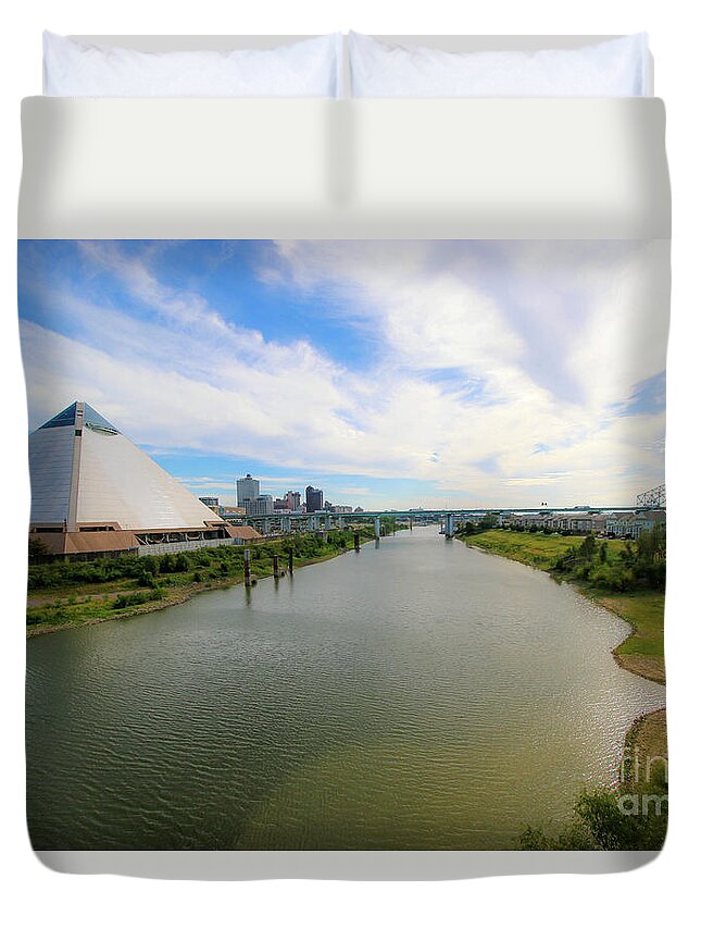 Memphis Duvet Cover featuring the photograph Pyramid on the Mississippi by Veronica Batterson