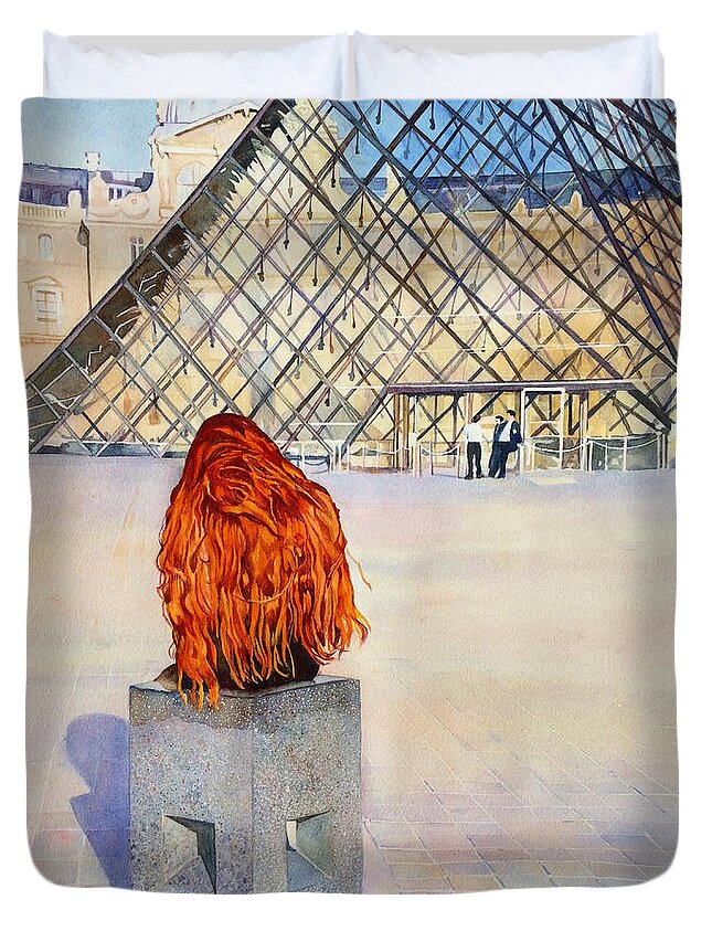 Painting Duvet Cover featuring the painting Pyramide du Louvre - Paris - France by Francoise Chauray