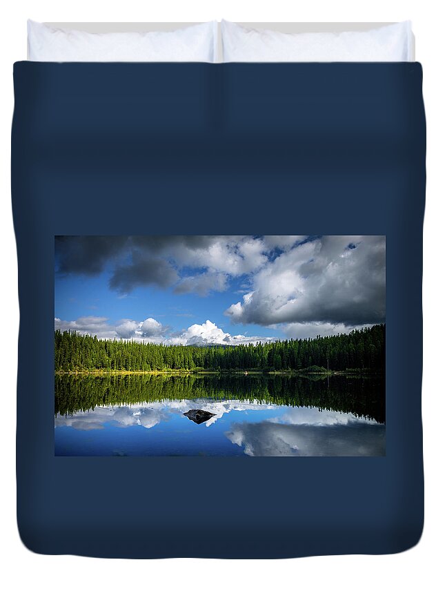 Mirror Duvet Cover featuring the photograph Qiet time at the lake by Thomas Nay
