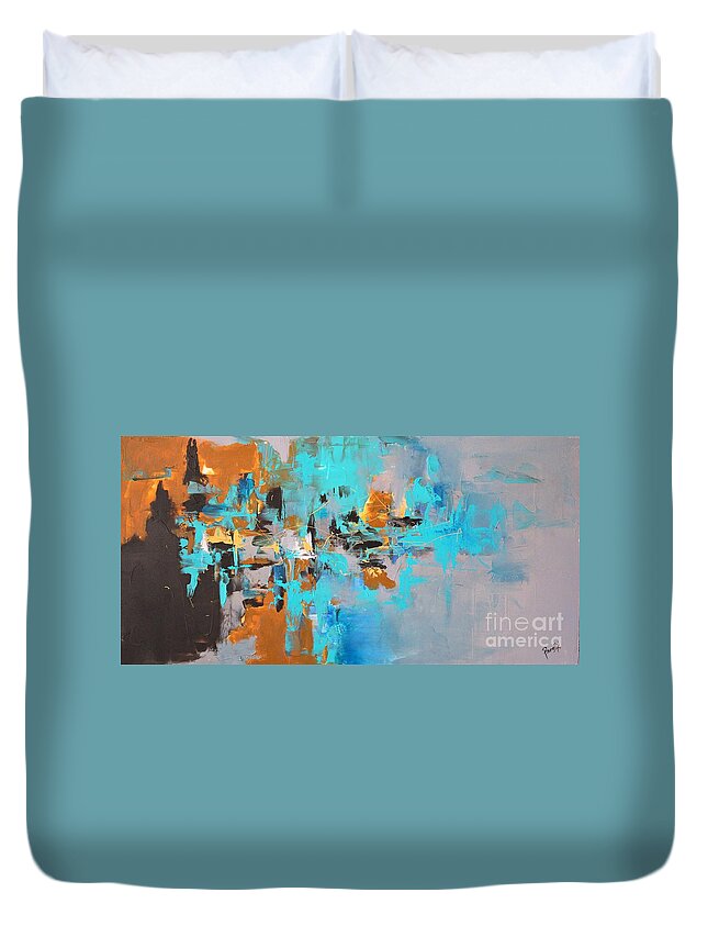 Blue Duvet Cover featuring the painting Quartz by Preethi Mathialagan