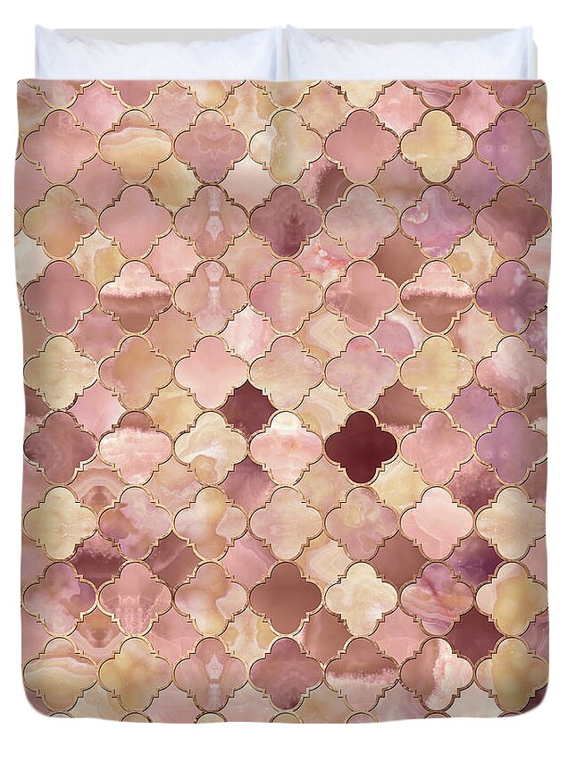 Quatrefoil Moroccan Pattern Pastel Onyx Marble Duvet Cover For