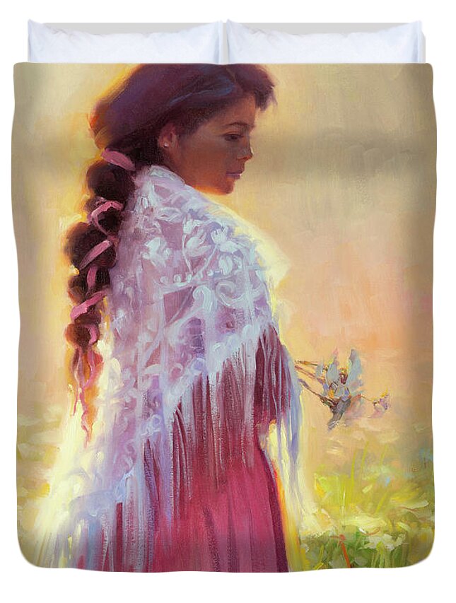 Woman Duvet Cover featuring the painting Queen Anne's Lace by Steve Henderson