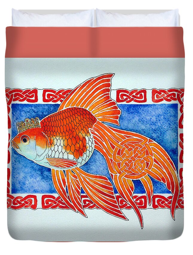 Fish Duvet Cover featuring the painting Queen goldfish by Sergei Anikin