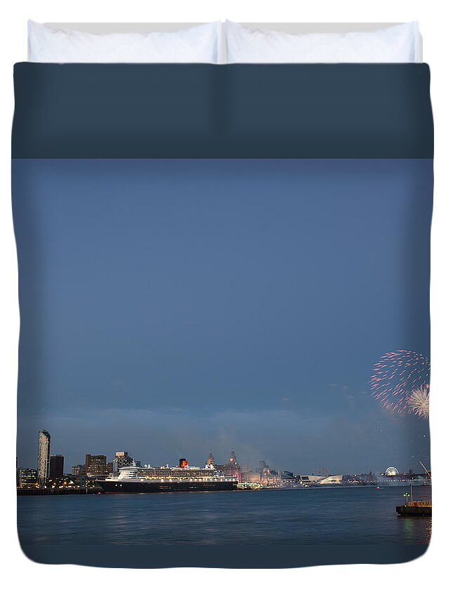  Cunard Duvet Cover featuring the photograph Queen Mary 2 celebrates #175 by Spikey Mouse Photography