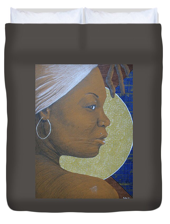 Black Duvet Cover featuring the drawing Queen Q by Edmund Royster
