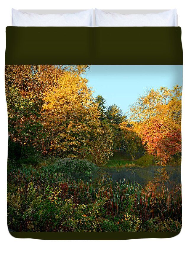 Autumn Duvet Cover featuring the photograph Quiet and Colorful Morning by Angie Tirado