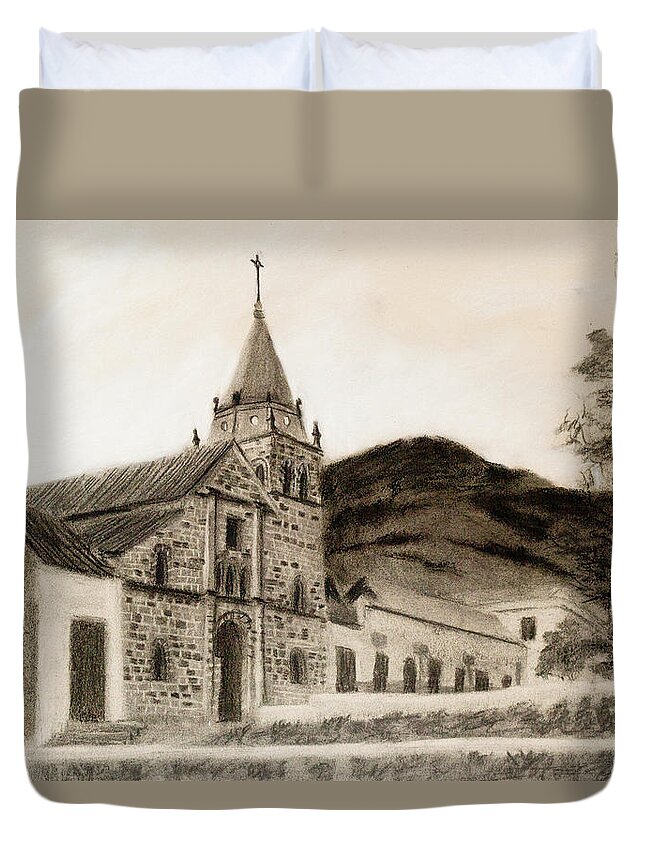 Church Duvet Cover featuring the drawing Catedral de Santa Clara by Jordan Henderson