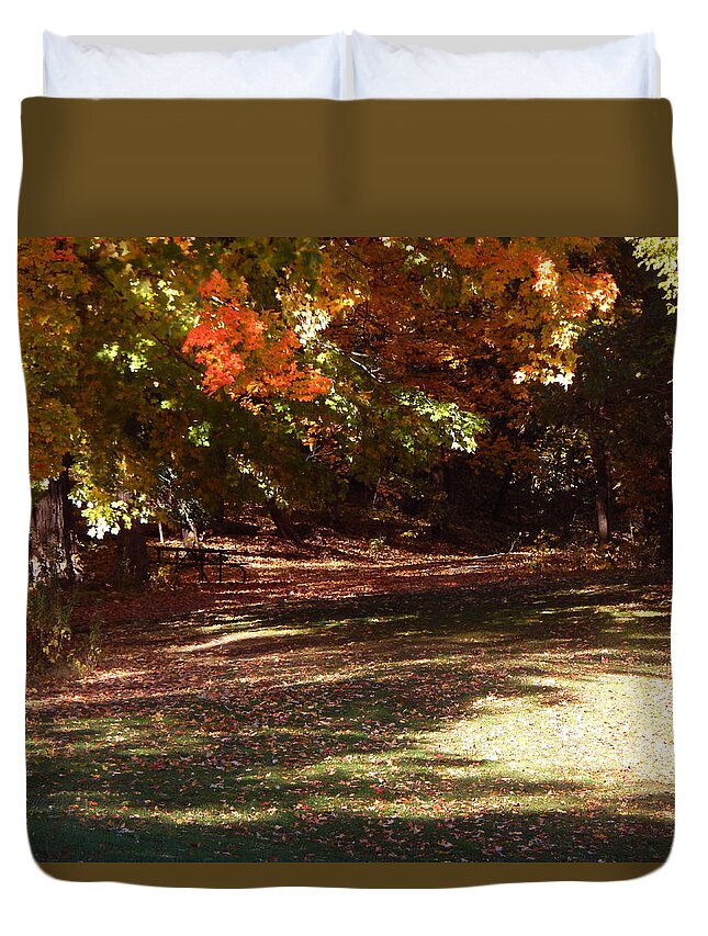 Autumn Duvet Cover featuring the photograph Quiet Picnic Place by Wild Thing
