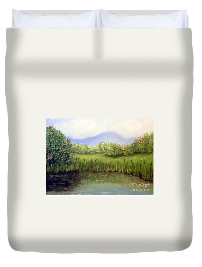 Pond Duvet Cover featuring the painting Quiet Pond by Peggy Miller
