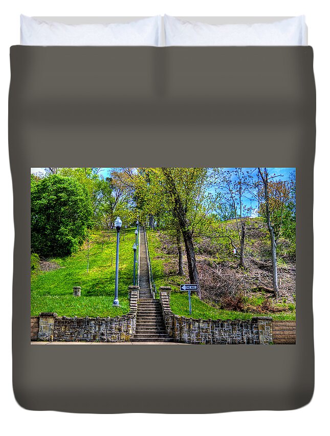 Movid Studios Duvet Cover featuring the photograph QUincy Hill Steps by Jonny D