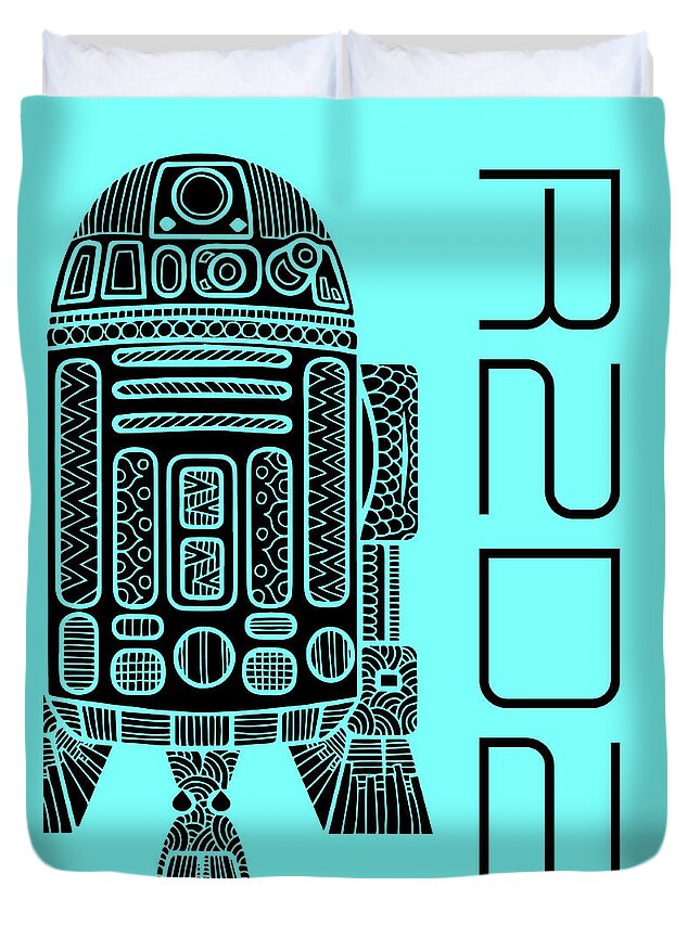 R2d2 Duvet Cover featuring the mixed media R2D2 - Star Wars Art - Blue by Studio Grafiikka