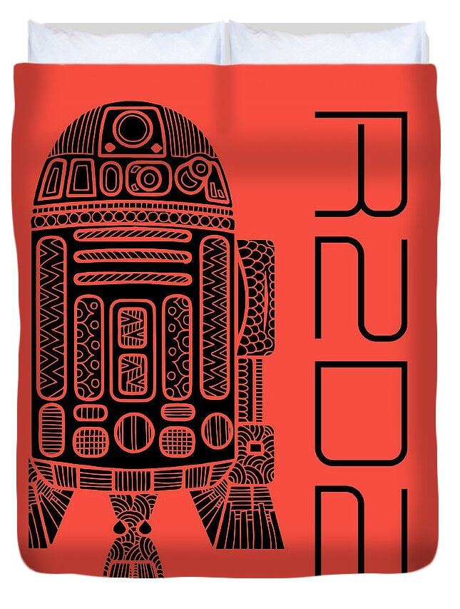R2d2 Duvet Cover featuring the mixed media R2D2 - Star Wars Art - Red by Studio Grafiikka