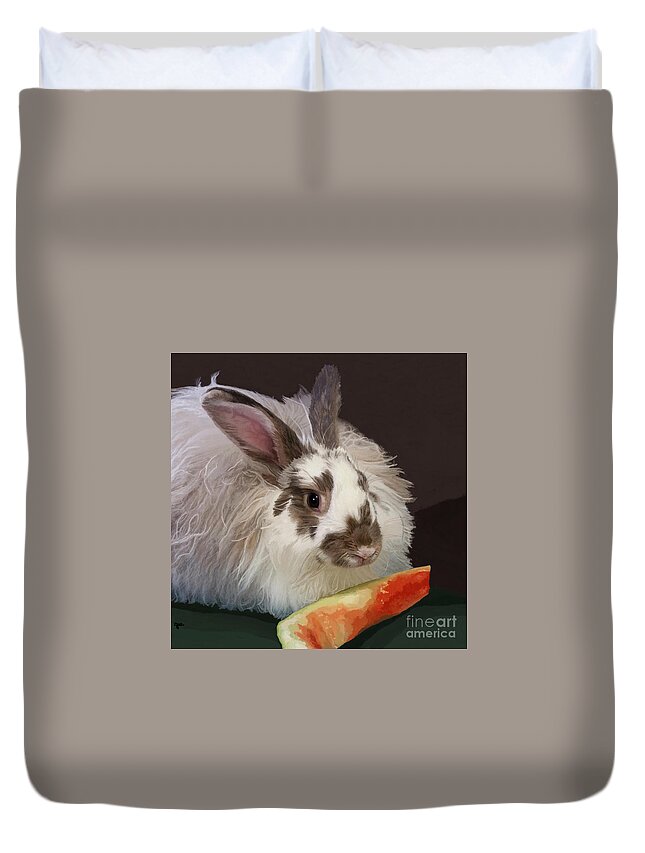 Rabbit Duvet Cover featuring the painting Rabbit Show Pet by Jackie Case
