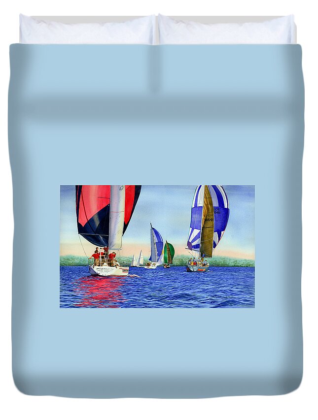 Long Island Sound Duvet Cover featuring the painting Race Night Colors by Marguerite Chadwick-Juner