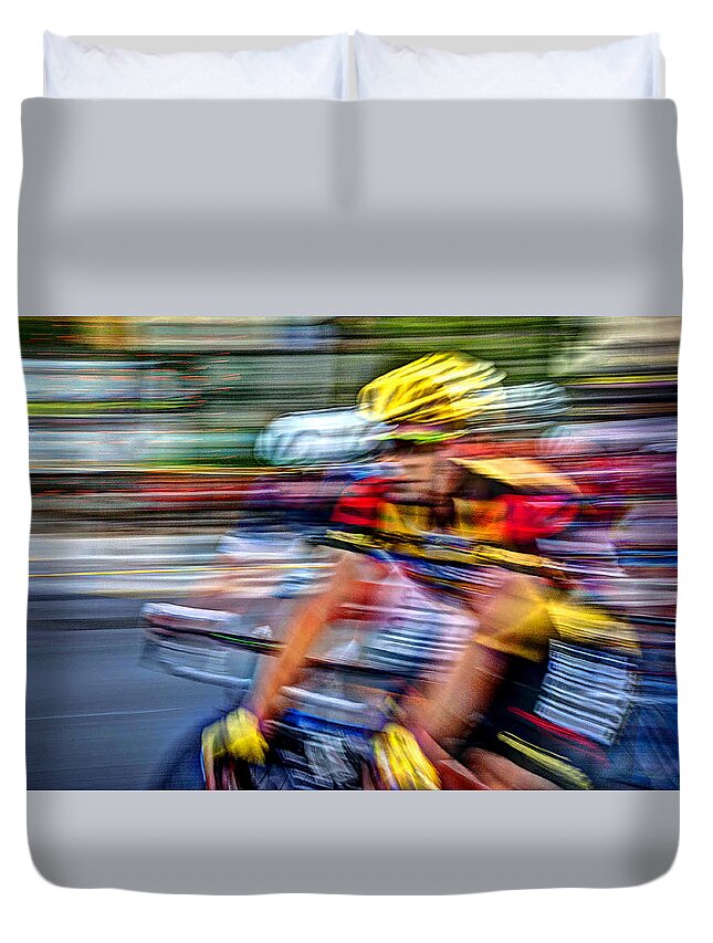 Competition Duvet Cover featuring the photograph Race to the Finish by Deborah Klubertanz