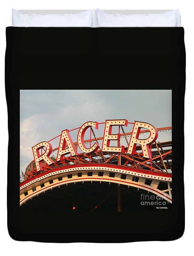 Neon Sign Duvet Cover featuring the digital art Racer Coaster Kennywood Park by Jim Zahniser