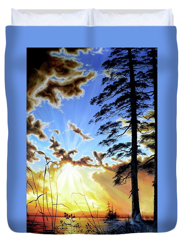 Sunrise Duvet Cover featuring the painting Radiant Reflection by Hanne Lore Koehler
