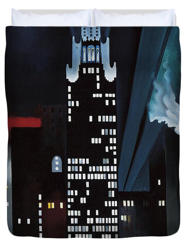 Radiator Building Duvet Cover featuring the photograph Radiator Building Night New York by Georgia O Keeffe