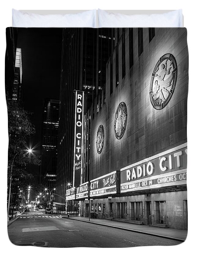Nyc Duvet Cover featuring the photograph Radio City Music Hall NYC Black and White by John McGraw